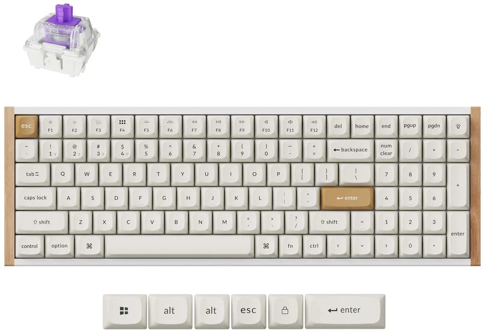 Keychron K4 HE White QMK Special Edition Wireless Mechanical Keyboard - Wood Frame/Nebula Switch