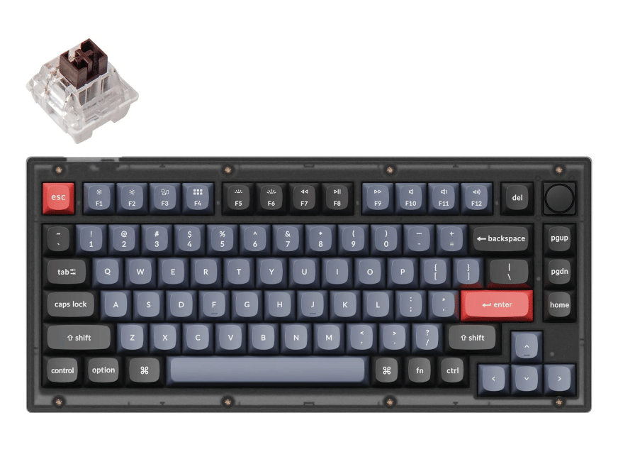 Keychron V1 QMK 75% Hot-Swappable Keyboard Knob-Black - Brown Switch