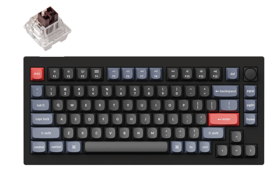 Keychron V1 QMK 75% Hot-Swappable Keyboard Knob-Carbon Black - Brown Switch