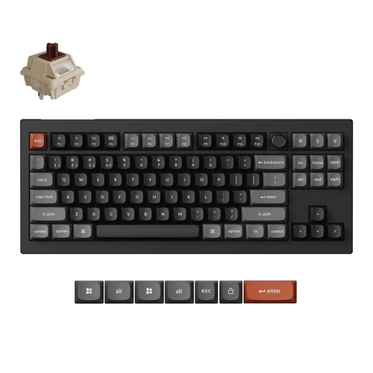Keychron V3 Ultra 8K Wireless Custom Mechanical Fully Assembled Knob Black Keyboard - Silk POM Brown Switch
