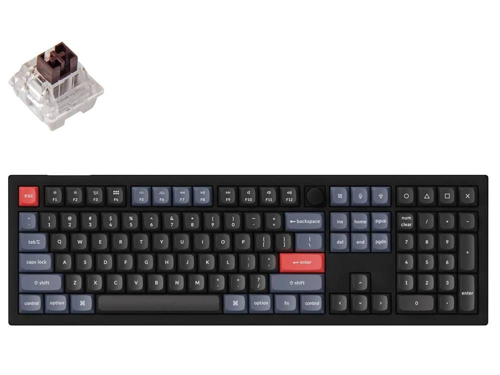 Keychron V6 QMK 100% Custom Hot-Swappable Mechanical Keyboard Knob Version Carbon Black K Pro Brown Switch Mac Windows PBT Keycap V6-D3