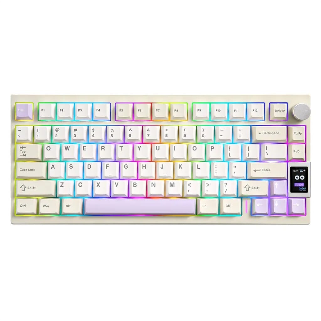 YUNZII AL80 QMK/VIA Aluminum LCD Beige Mechanical Keyboard - Cocoa Cream V2 Switch