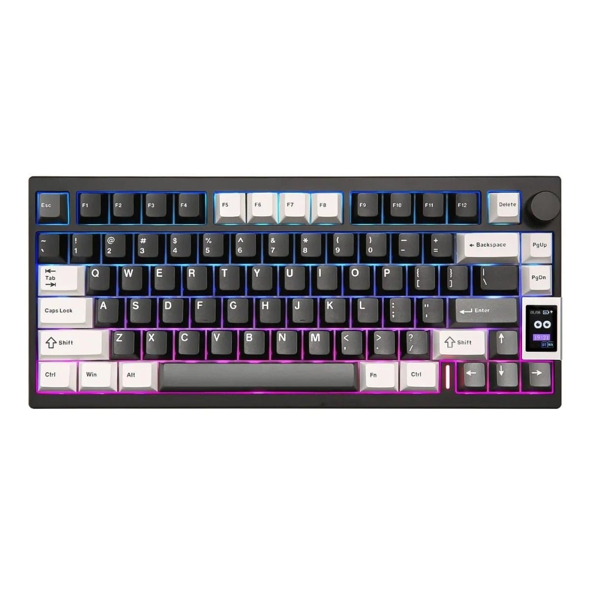 YUNZII AL80 QMK Aluminum Wireless Mechanical Black Keyboard with LCD Screen - Cocoa Cream V2 Switch