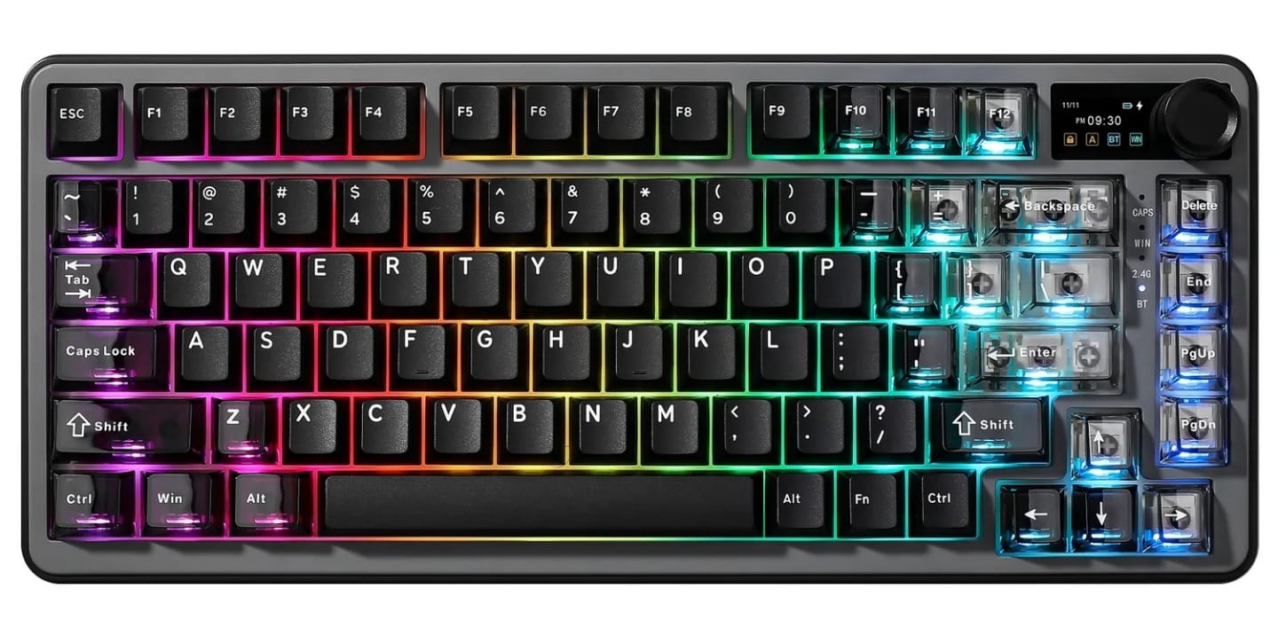 YUNZII B75 PRO MAX QMK/VIA Knob TFT Screen Wireless Mechanical Black Keyboard - Candy Linear Switch
