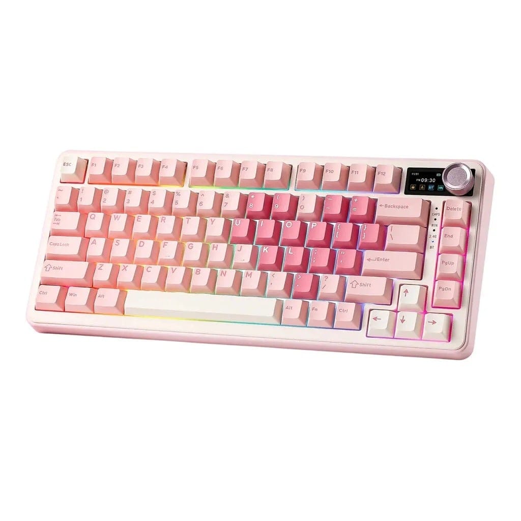YUNZII B75 PRO MAX QMK/VIA Knob TFT Screen Wireless Pink Heart Mechanical Keyboard - Cocoa Cream V2 Linear Switch