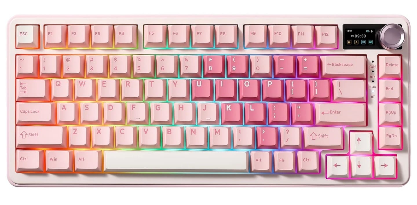 YUNZII B75 PRO MAX QMK/VIA Knob TFT Screen Wireless Mechanical Pink Heart Keyboard - Candy Linear Switch