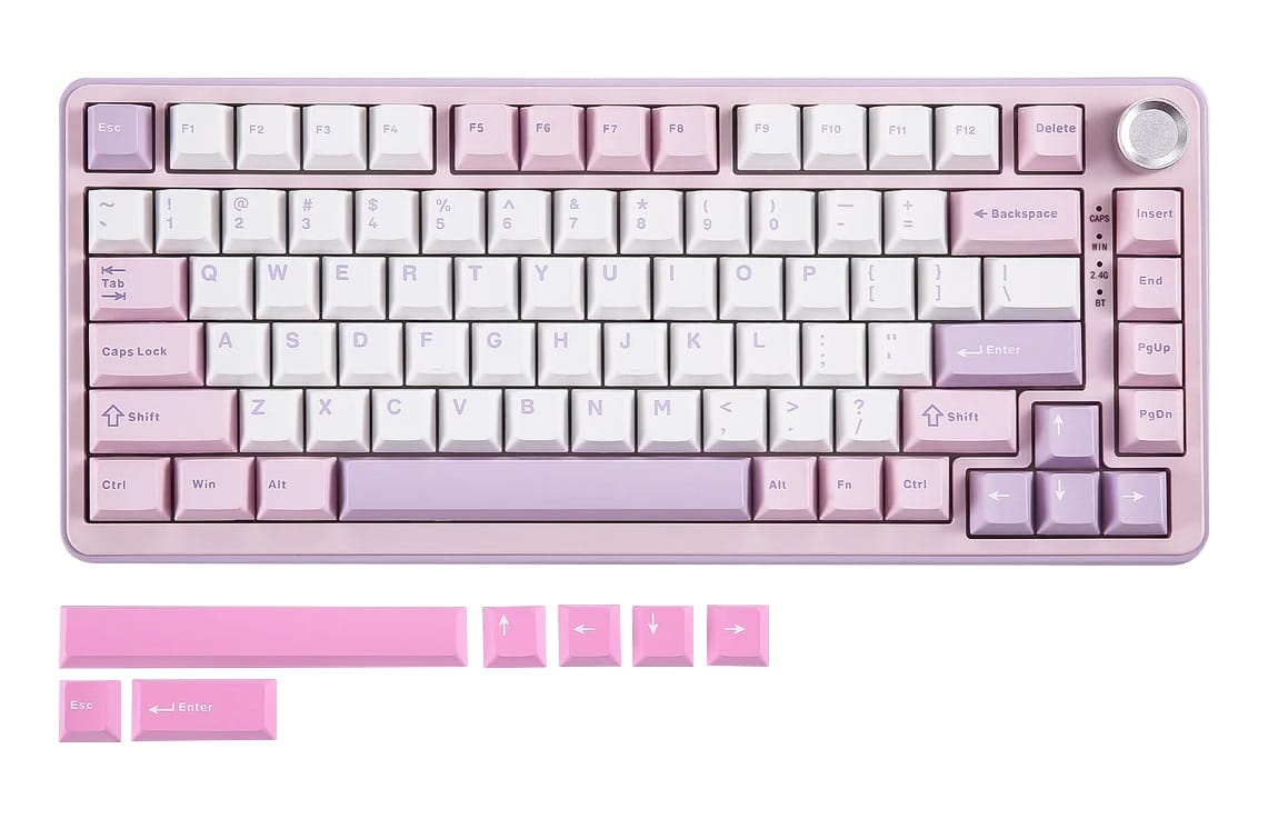 YUNZII B75 Pro, 75%, Wired & Wireless, USB + RF Wireless + Bluetooth, Mechanical, RGB LED, Purple, White