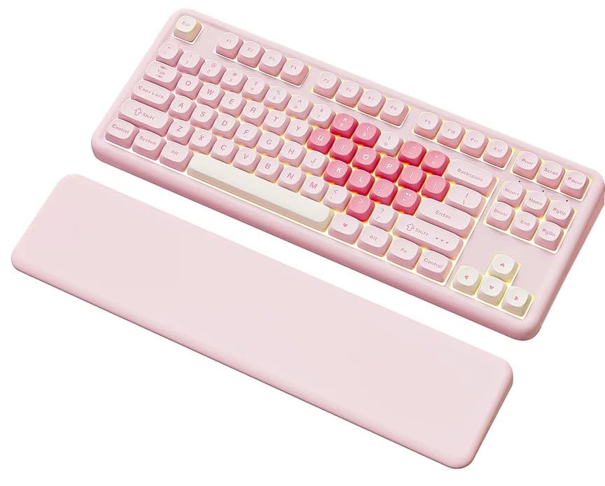 YUNZII B87 QMK/VIA Hot-Swap Custom Mechanical Pink Keyboard With Wrist Rest - Cocoa Cream V2 Switch