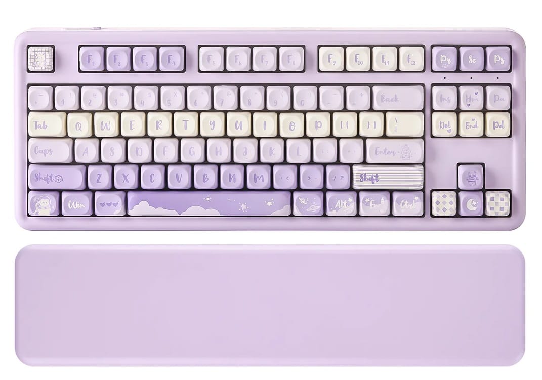 YUNZII B87 QMK/VIA Hot-Swap Custom Mechanical Purple Keyboard With Wrist Rest - Cocoa Cream V2 Switch