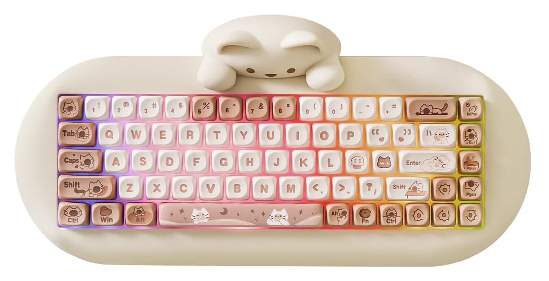 YUNZII C68 Meow Wireless Tri-Mode Hot-Swap Mechanical Coffee Keyboard - Milk Switches