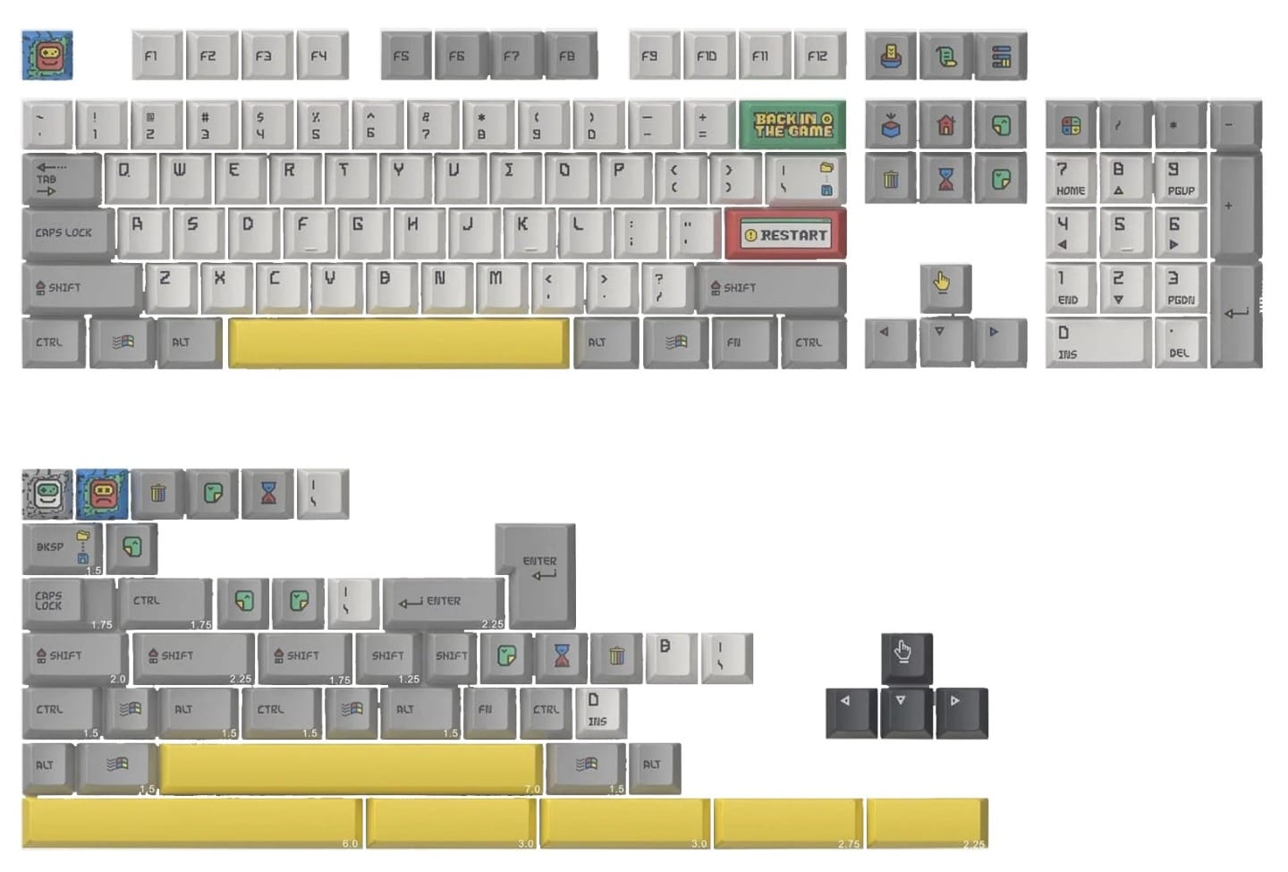 KeyTok Back in the Game Dye-Sub Keycaps - Light Grey