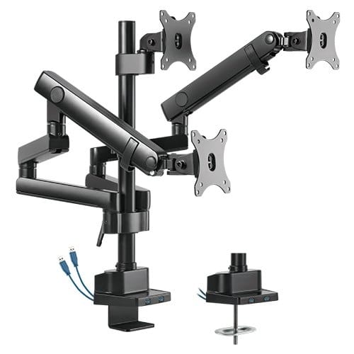 Brateck Aluminum Slim Pole Held Mechanical Spring Triple Monitor Arm