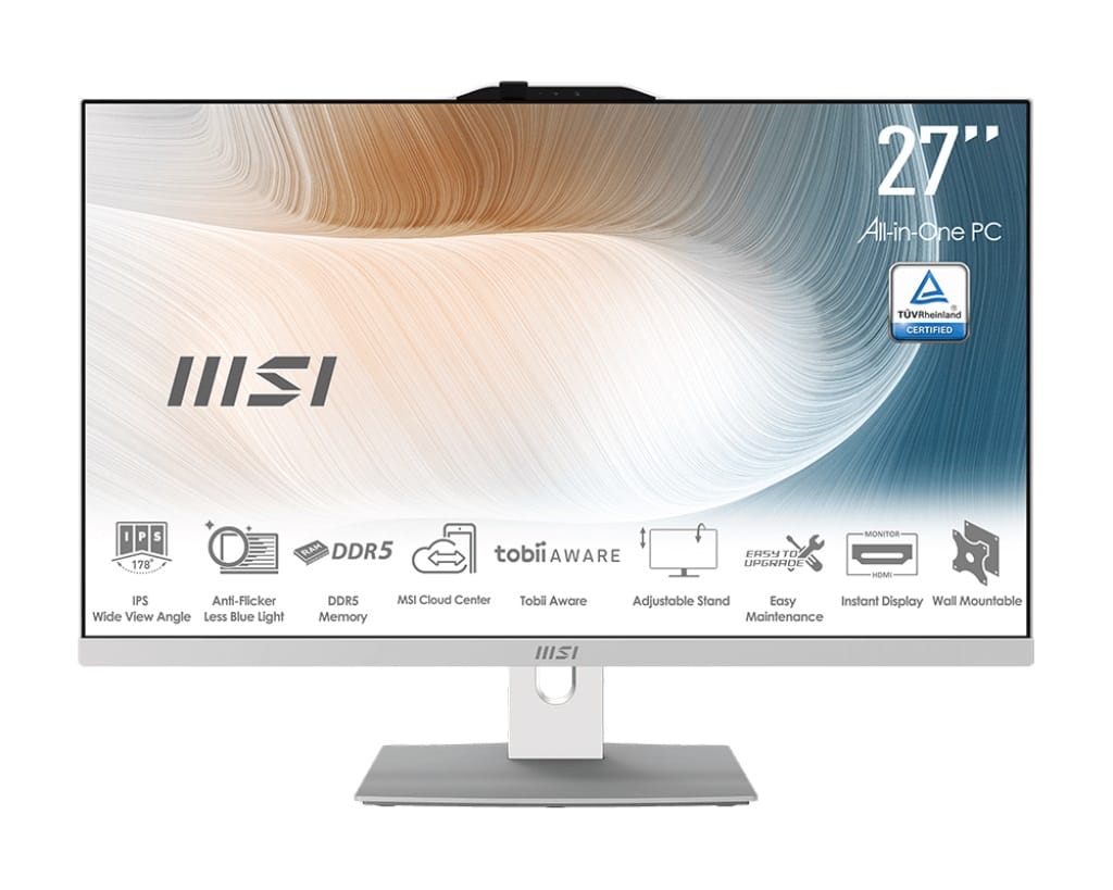 (Refurbished) MSI Modern AM272P 1M 27" All-In-One PC, Core 5-120U, 16GB RAM, 1TB SSD, Windows 11 Home - White