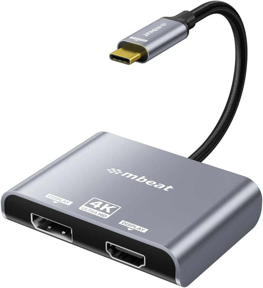 mbeat Tough Link USB-C to DP&HDMI Dual 4K/60Hz MST Adapter Space Grey