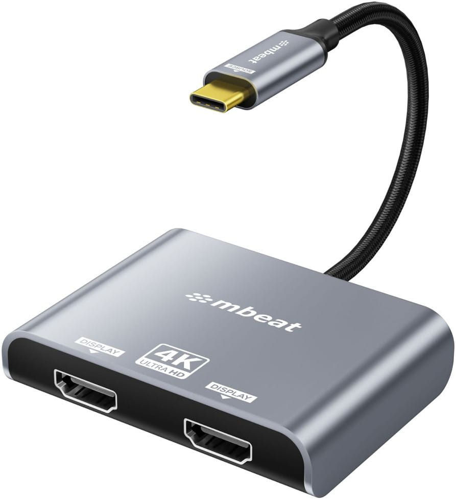 mbeat Tough Link USB-C to Dual 4K/60Hz HDMI MST Adapter Space Grey