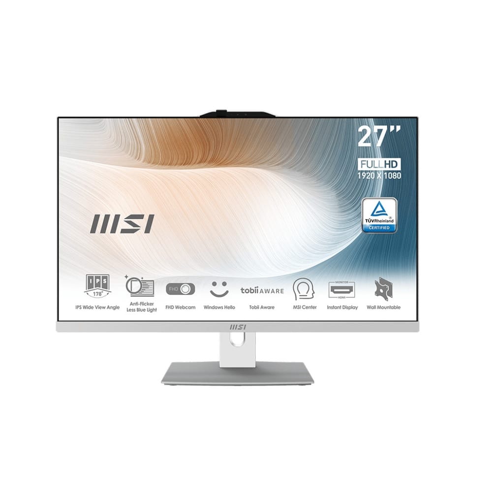 MSI Modern AM272P 12M 27" All-In-One PC, i5-1235U, 16GB RAM, 1TB SSD, Windows 11 Home - White
