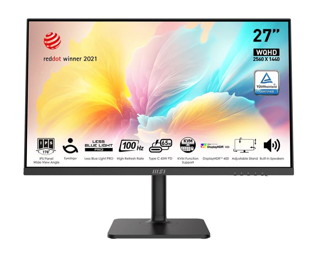 MSI Modern MD272QXP 27" QHD 1ms 100Hz Height Adjustable Monitor - Black