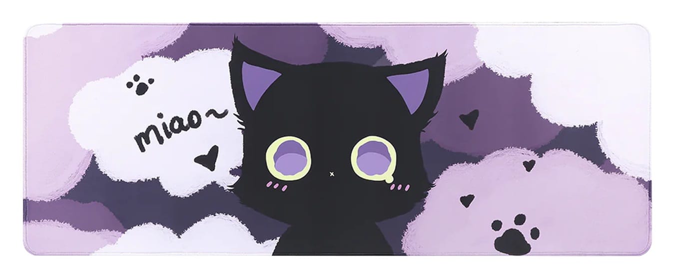 YUZNII Kitten Desk Mat 800x300x3mm Mousepad - Black Cat