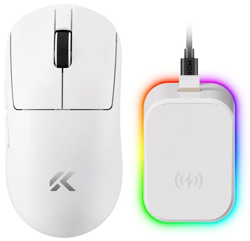 MCHOSE A7 V2 Ultra+ Lightweight 8K Wireless Gaming Mouse with Magnetic Charging Dock - White