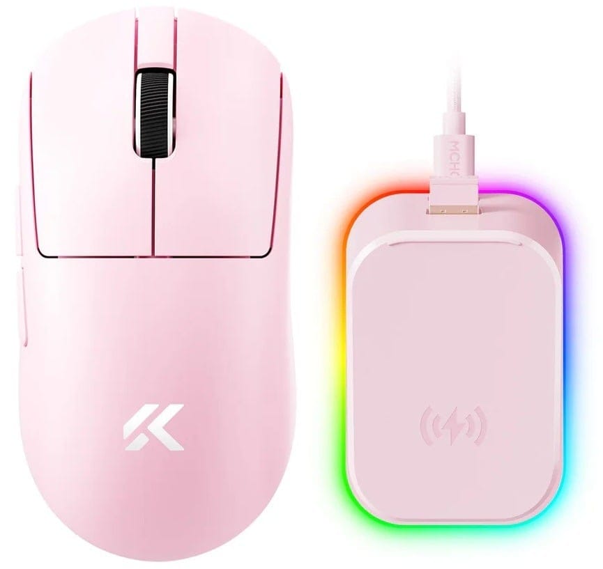 MCHOSE A7 V2 Ultra+ Lightweight 8K Wireless Gaming Mouse with Magnetic Charging Dock - Pink