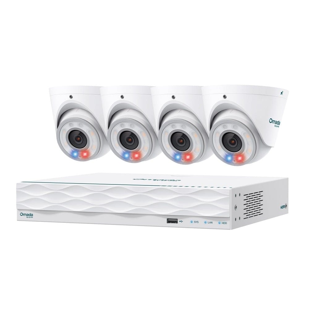 TP-Link Omada 8MP Turret PoE Security Camera System with 2TB HDD, 4 Cameras with 16-Channel NVR