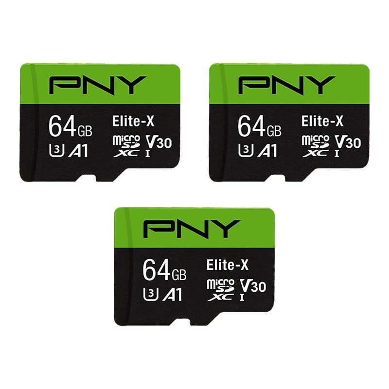 PNY Elite-X Class 64GB 10 U3 V30 A1 MicroSDXC Memory Card - 3-Pack
