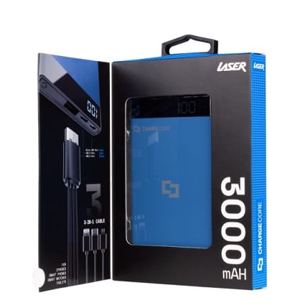 Laser 3000mAh Power Bank with 3in1 Cable Blue