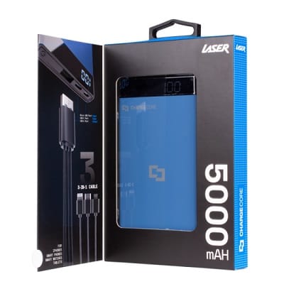 Laser 5000mAh Power Bank with 3in1 Cable - Blue