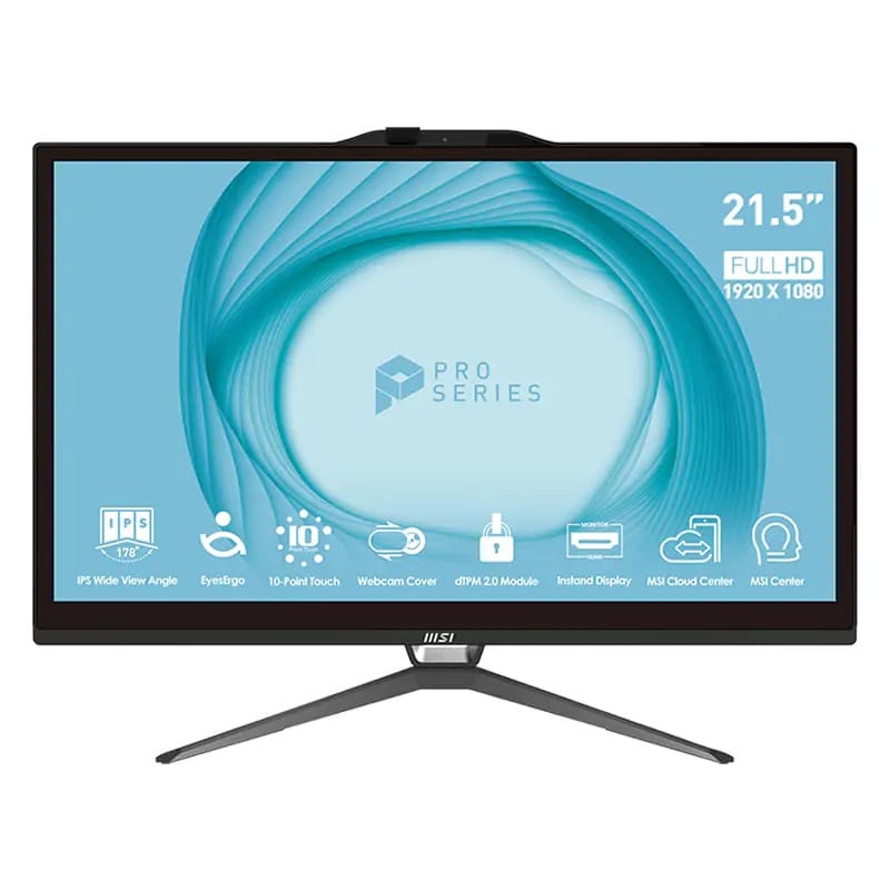 MSI Pro AP222T 21.5" FHD Touchscreen All-In-One PC, i5-13400, 8GB RAM, 512GB SSD, Windows 11 Pro Black