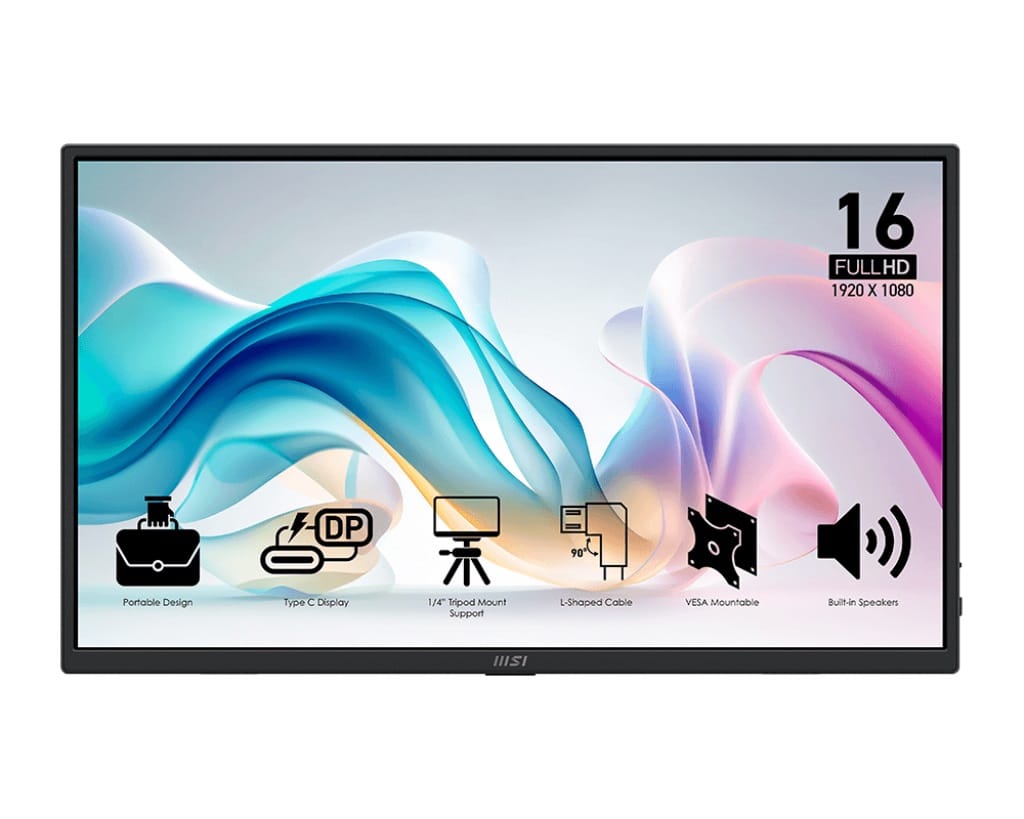 MSI Pro MP165 E6 15.6" FHD IPS Portable USB-C Monitor