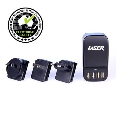 Laser 4 USB Ports Quad Travel Charger USB AU/EU/USA - Black