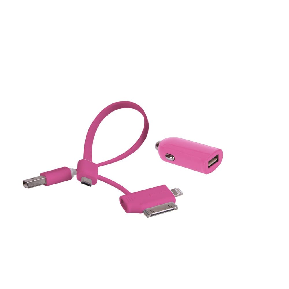 Laser 2.4A Car Charger with 3-in-1 Charging Cable - Pink
