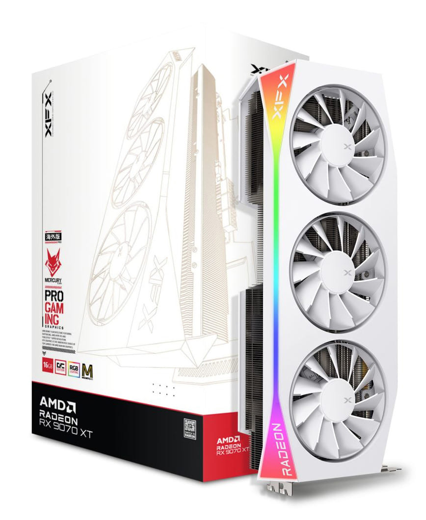 XFX Mercury AMD Radeon RX 9070XT OC Magnetic Air White Edition with RGB Graphics Card