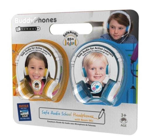 Buddyphones School Plus Wire And Boom Mic Twin Pack Blue and Yellow