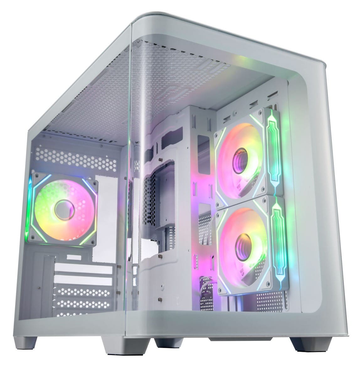 FSP S380 Curved Tempered Glass Side Panel Micro-ATX Case - White (No PSU)