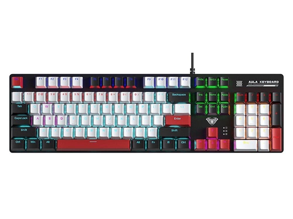 AULA S500 Wired Zoned RGB Mechanical Keyboard Black+White+Red Keycaps