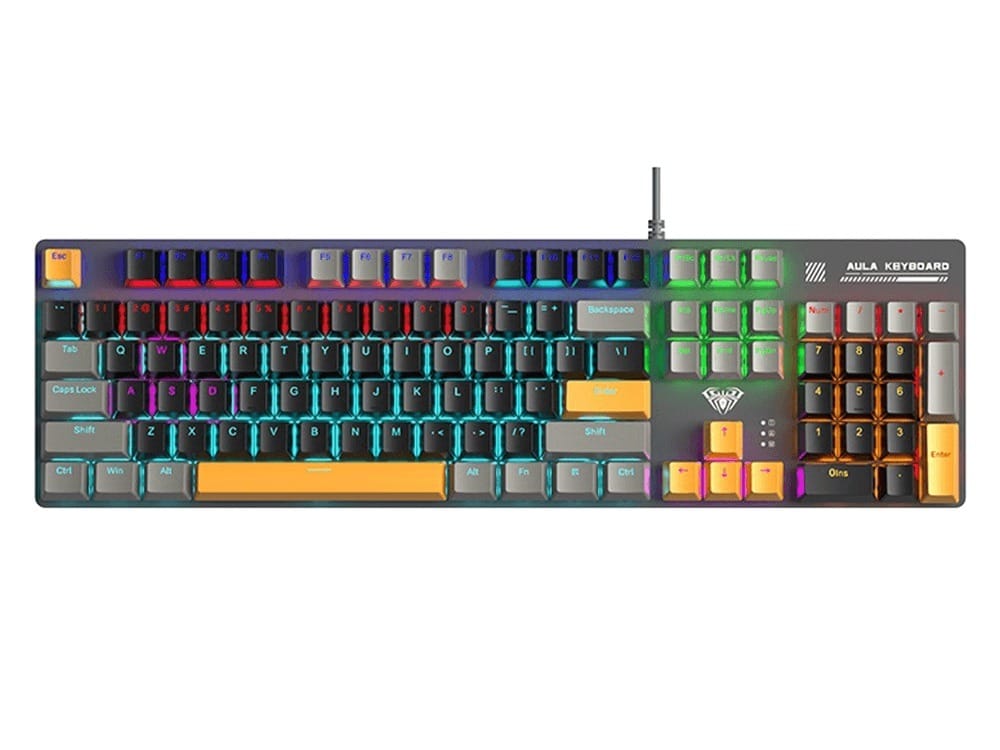 AULA S500 Wired Zoned RGB Mechanical Keyboard Black+Yellow+Gray Keycaps