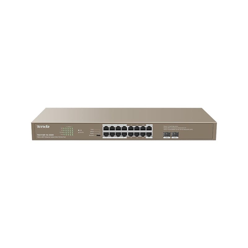 Tenda 16GE + 2SFP Ethernet Switch With 16-Port PoE+