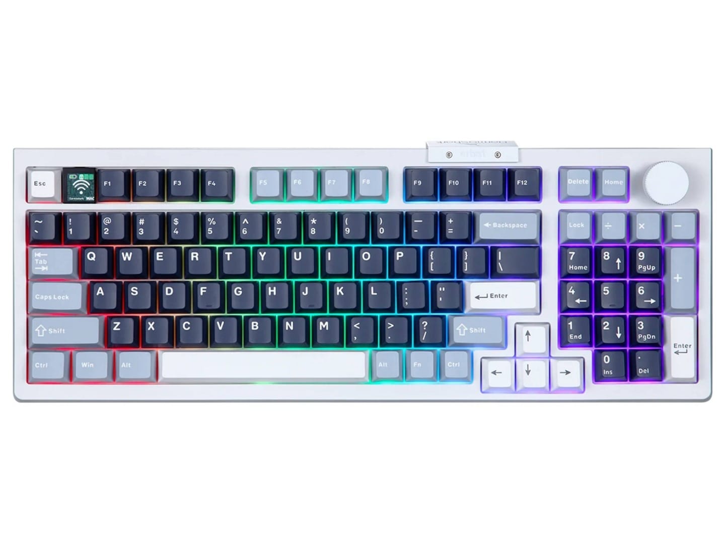 Darmoshark TOP98 Trio-Mode Mechnical RGB Gaming White Keyboard With Top Mount Structure & TFT Display - Silver Switch