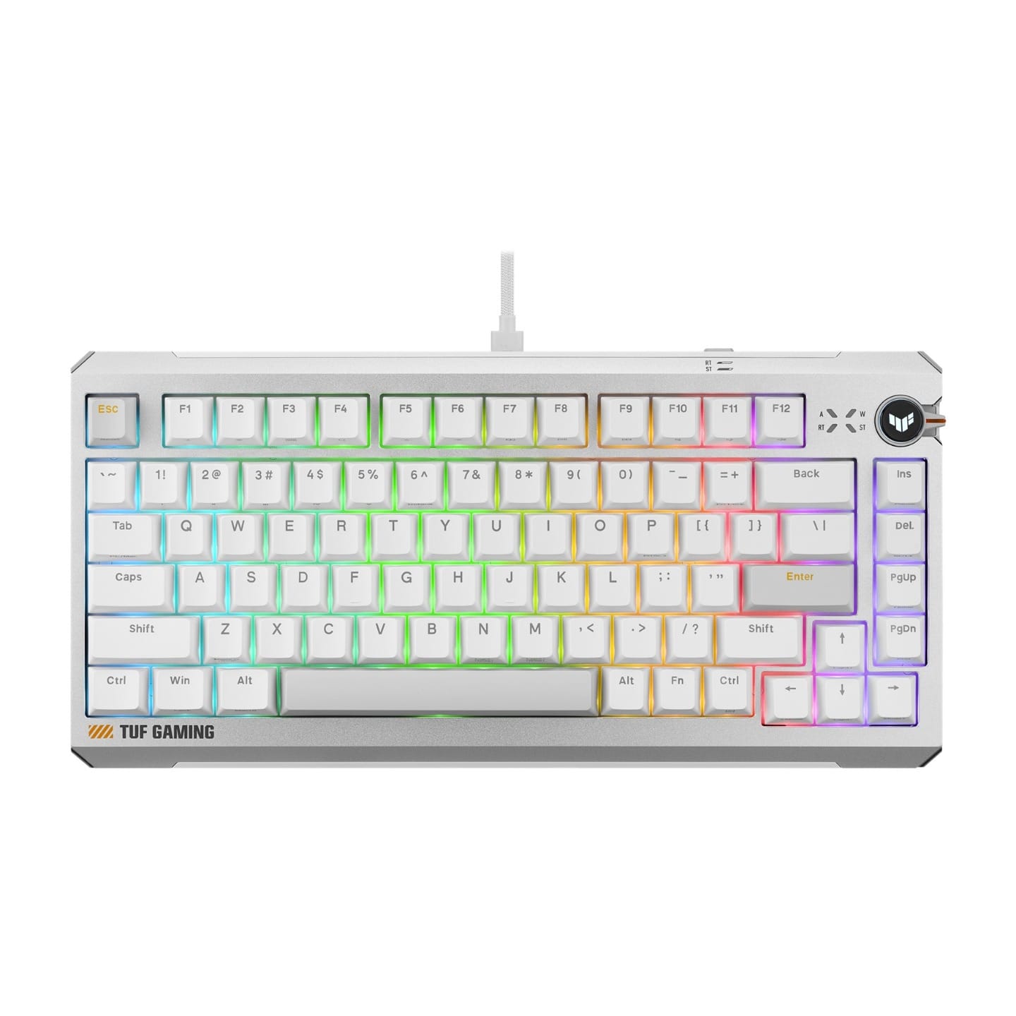 White; ASUS TUF Gaming K4 Magnetic keyboard with hot-swappable magnetic switches, 8000Hz polling rate, rapid trigger, intuitive control, five-layer dampening and double-shot PBT keycaps