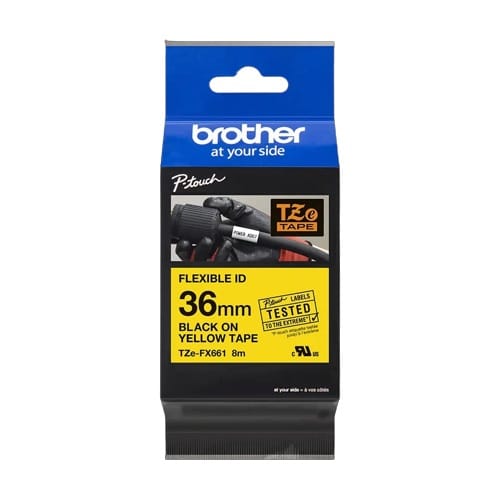 Brother 36mm Black On Yellow Flexible TZE Tape
