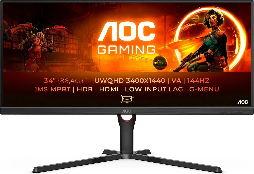 (Ex-Demo) AOC U34G3XM/EU 34" Ultrawide QHD 1ms 144Hz FreeSync Height Adjustable Monitor