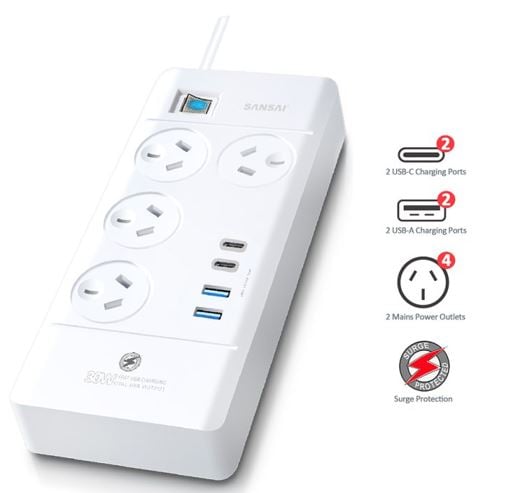 Astrotek 4 Outlet Powerboard With USB A & C Ports
