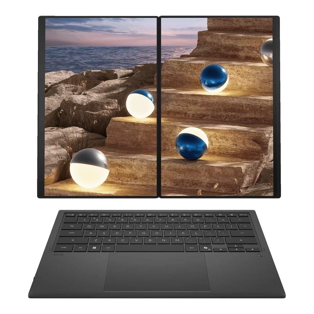 ASUS Zenbook DUO UX8407AA 14" 3K OLED 0.2ms 144Hz Touchscreen Laptop, Ultra X9 388H, 32GB RAM, 1TB SSD, Windows 11 Home - Moher Gray
