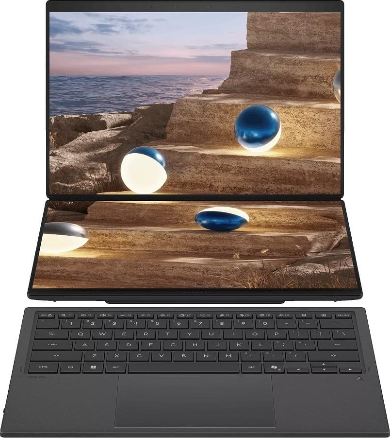 ASUS Zenbook DUO UX8407AA 14" 3K OLED 0.2ms 144Hz Touchscreen Laptop, Intel PANTHER LAKE Ultra X9 388H, 32GB RAM, 2TB SSD, Windows 11 - Moher Gray