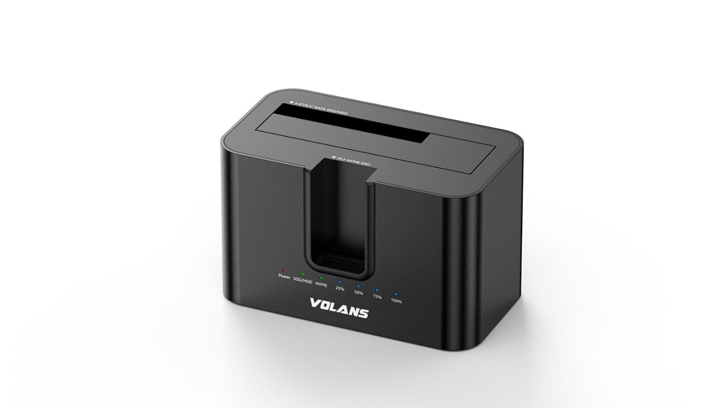 VOLANS VL-DS50 Dual Bay USB-C Aluminium Docking Station for 2.5″/3.5″ HDD + M.2 SSD with Clone