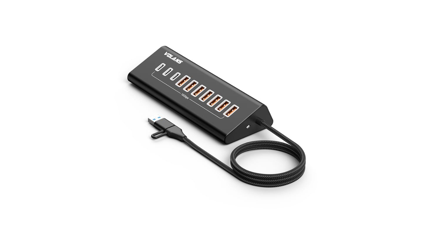 VOLANS Aluminum 10 Ports USB3.2 Gen2 HUB (7 x USB-A + 3 x USB-C) 