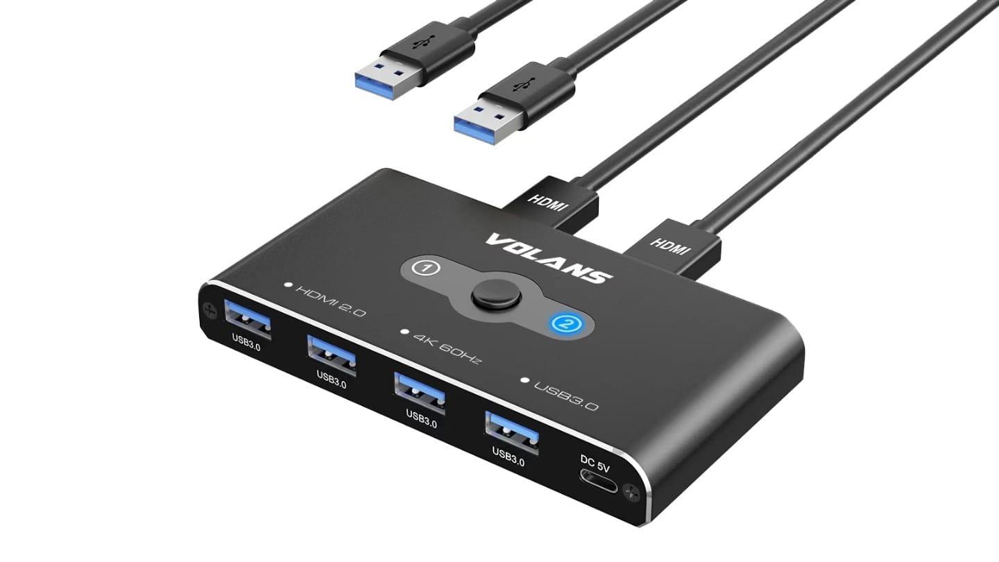 VOLANS VL-KVM3 Dual HDMI 2.0 (4K@60Hz) KVM Switch with 4xUSB3.0 Hub