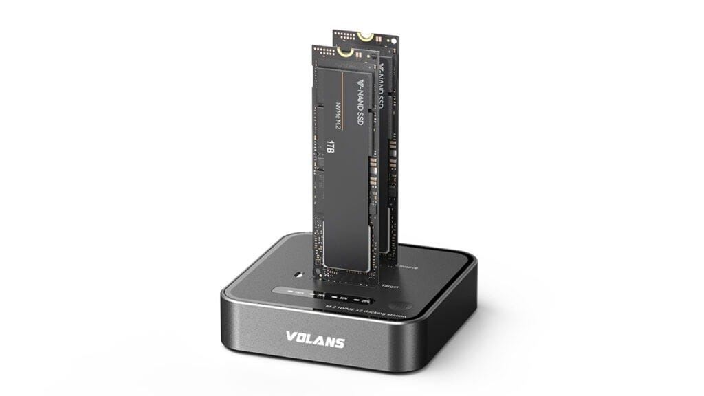 VOLANS 2-Bay USB-C M.2 NVMe PCI-E SSD Dock Station With Clone