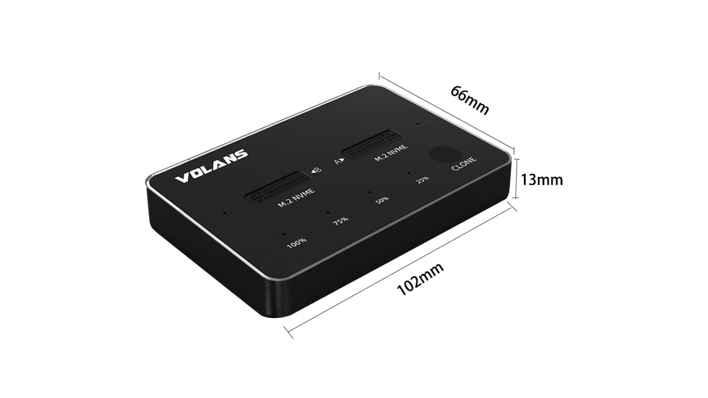 Volans VL-UCM2DS Aluminium 2-Bay USB-C (Gen 2) M.2 NVMe PCl-e SSD Docking Station with Clone